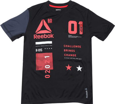 

REEBOK Boys Printed Polyester T Shirt(Black, Pack of 1