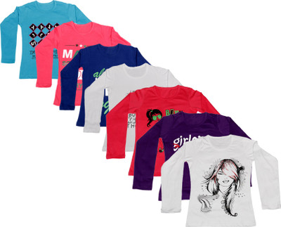 

IndiWeaves Girls Printed Cotton T Shirt(Dark Blue, Pack of 7, Blue;dark blue;pink;purple;red;white