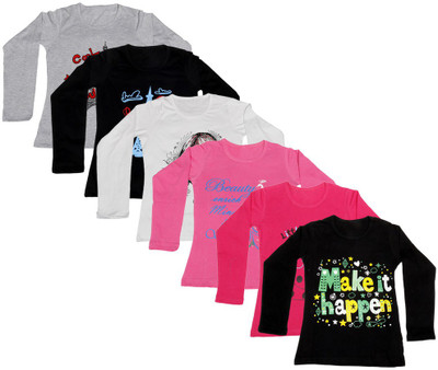 

IndiWeaves Girls Printed Cotton T Shirt(Multicolor, Pack of 6, Black;grey;pink;red;white