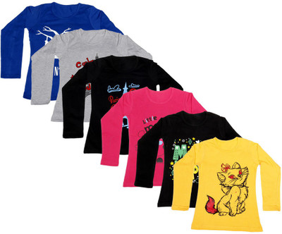 

IndiWeaves Girls Printed Cotton T Shirt(Multicolor, Pack of 6, Black;blue;grey;red;yellow