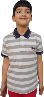 Shaun Girls Striped Cotton Blend T Shirt(Multicolor, Pack of 1)