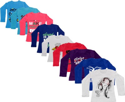 

IndiWeaves Girls Printed Cotton T Shirt(Dark Blue, Pack of 9, Blue;dark blue;pink;purple;red;white