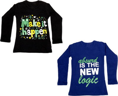 

IndiWeaves Girls Printed Cotton T Shirt(Multicolor, Pack of 2, Black;blue