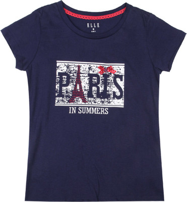 

Elle Kids Girls Printed Cotton T Shirt(Blue