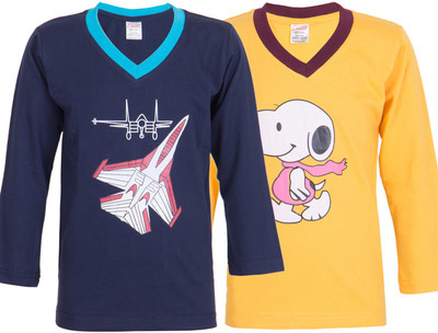 Ultra Fit Boys Printed Cotton T Shirt(Multicolor, Pack of 2), Nevy;yellow