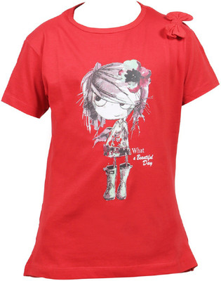 

Trmpi Girls Printed Cotton T Shirt(Red, Pack of 1