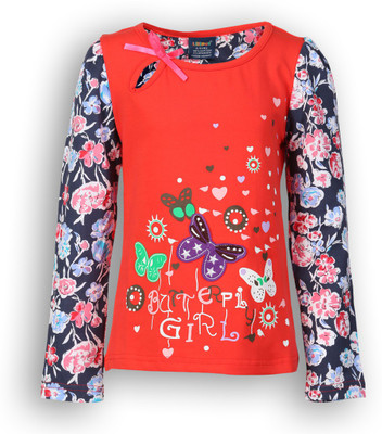 

Lilliput Girls Printed Cotton Polyester Blend T Shirt(Red, Pack of 1
