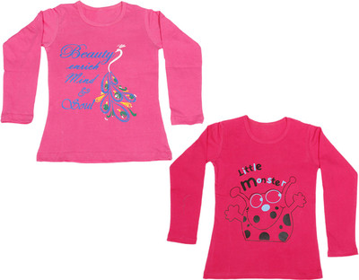 

IndiWeaves Girls Printed Cotton T Shirt(Multicolor, Pack of 2, Pink
