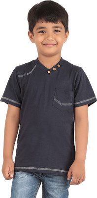 Last Bench Boys Solid Cotton T Shirt(Dark Blue, Pack of 1, Navy