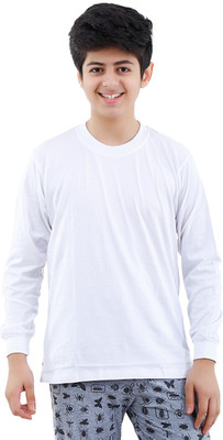 

Fizzi Boys & Girls Solid Cotton Polyester Blend T Shirt(White, Pack of 1