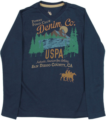 

US Polo Kids Boys Printed Cotton T Shirt(Blue, Pack of 1, Uspa blue