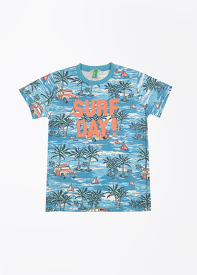 

United Colors of Benetton Boys Printed Cotton T Shirt(Blue, Pack of 1, 902