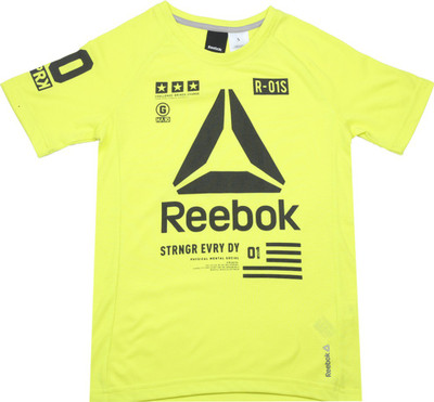 

REEBOK Boys Printed Cotton Polyester Blend T Shirt(Yellow, Pack of 1, Heryel