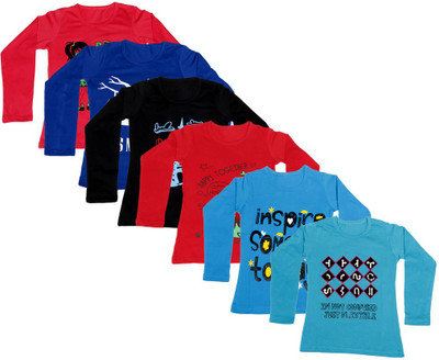 

IndiWeaves Girls Printed Cotton T Shirt(Multicolor, Pack of 6, Black;blue;red