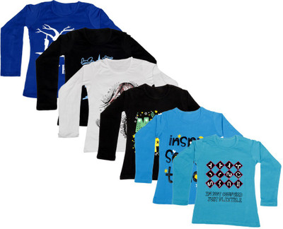 

IndiWeaves Girls Printed Cotton T Shirt(Multicolor, Pack of 6, Black;blue;white
