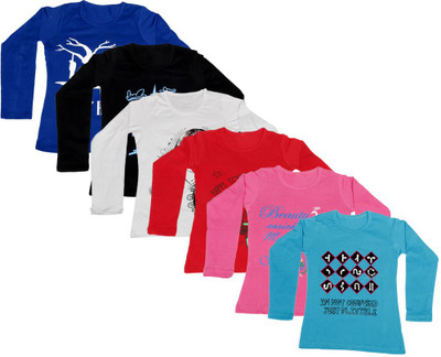 

IndiWeaves Girls Printed Cotton T Shirt(Multicolor, Pack of 6, Black;blue;pink;red;white