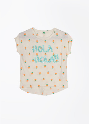 

United Colors of Benetton. Girls Printed T Shirt(White, 901
