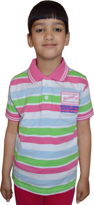 Shaun Girls Striped Cotton Blend T Shirt(Multicolor, Pack of 1)