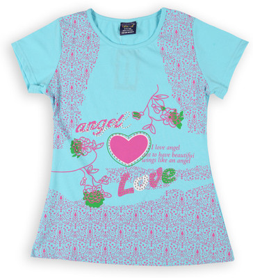 

Lilliput Girls Printed Cotton T Shirt(Blue, Pack of 1