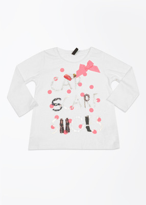 

United Colors of Benetton Girls Printed T Shirt(White, 74