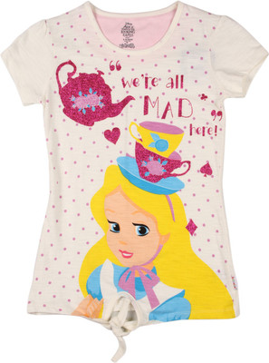 

Alice in Wonderland Girls Graphic Print Cotton T Shirt(White, Off white