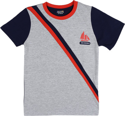 

People Boys Printed Cotton Polyester Blend T Shirt(Grey, Pack of 1