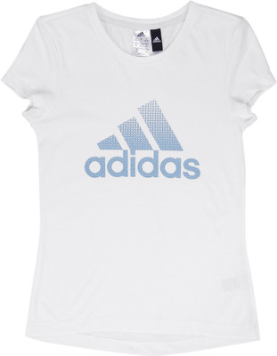 

ADIDAS Girls Printed Cotton T Shirt(White, Pack of 1