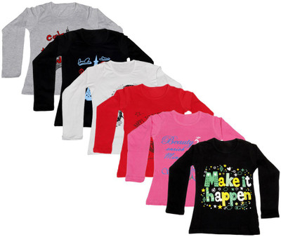

IndiWeaves Girls Printed Cotton T Shirt(Multicolor, Pack of 6, Black;grey;pink;red;white