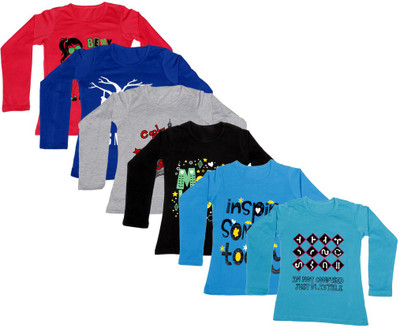 

IndiWeaves Girls Printed Cotton T Shirt(Multicolor, Pack of 6, Black;blue;grey;red