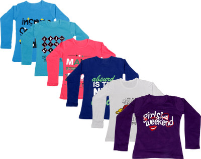 

IndiWeaves Girls Printed Cotton T Shirt(Multicolor, Pack of 6, Blue;dark blue;pink;purple;white