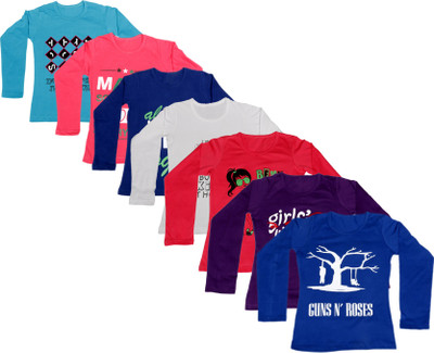 

IndiWeaves Girls Printed Cotton T Shirt(Dark Blue, Pack of 7, Blue;dark blue;pink;purple;red;white