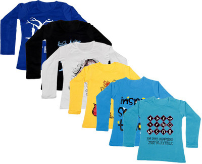 

IndiWeaves Girls Printed Cotton T Shirt(Multicolor, Pack of 6, Black;blue;white;yellow