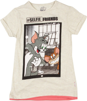 

Tom & Jerry Girls Graphic Print Cotton T Shirt(Pink, Multi