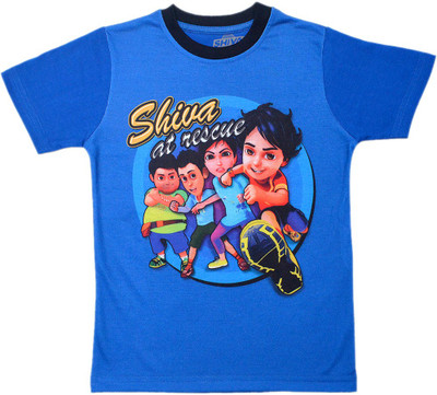 

SHIVA Boys Printed Cotton Polyester Blend T Shirt(Blue, Pack of 1