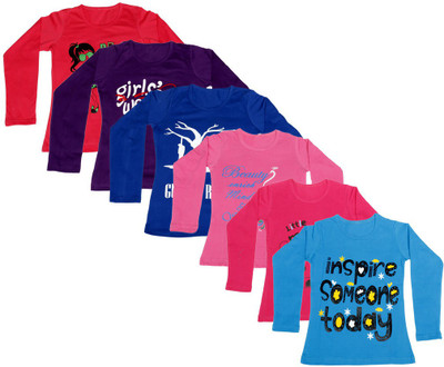 

IndiWeaves Girls Printed Cotton T Shirt(Multicolor, Pack of 6, Blue;pink;purple;red