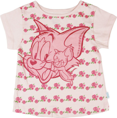 

Tom & Jerry Girls Printed Cotton T Shirt(Pink