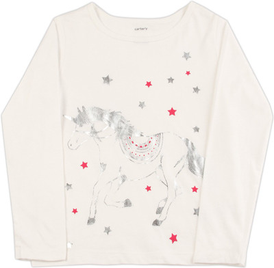 

Carter's Girls Printed Cotton T Shirt(White, Pack of 1, Ivory (153)