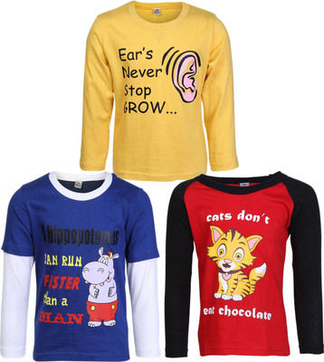 

Gkidz Boys Printed Cotton T Shirt(Multicolor, Pack of 3