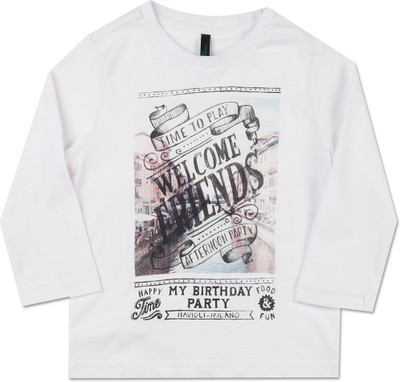 

United Colors of Benetton Boys Printed Cotton T Shirt(White, Pack of 1, 101