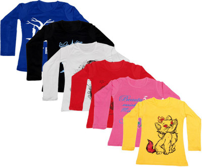 

IndiWeaves Girls Printed Cotton T Shirt(Multicolor, Pack of 6, Black;blue;pink;red;white;yellow