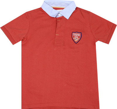 

US Polo Kids Boys Solid Cotton T Shirt(Red, Pack of 1, Me. red