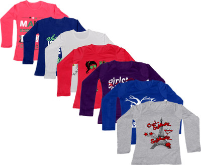 

IndiWeaves Girls Printed Cotton T Shirt(Dark Blue, Pack of 7, Blue;dark blue;grey;pink;purple;red;white