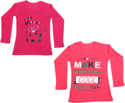 

IndiWeaves Girls Printed Cotton T Shirt(Multicolor, Pack of 2, Pink