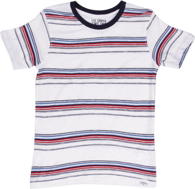 

Lee Cooper Juniors Boys Striped Cotton T Shirt(White, Pack of 1, Off white