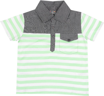 

People Boys Striped Cotton T Shirt(Light Green, Pack of 1