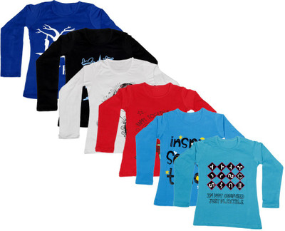 

IndiWeaves Girls Printed Cotton T Shirt(Multicolor, Pack of 6, Black;blue;red;white