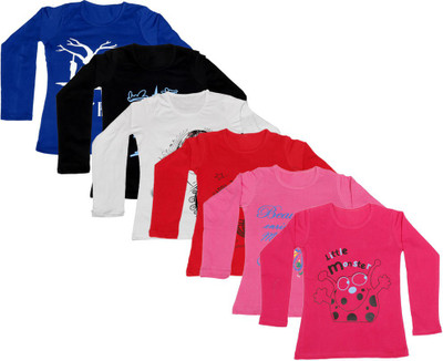 

IndiWeaves Girls Printed Cotton T Shirt(Multicolor, Pack of 6, Black;blue;pink;red;white