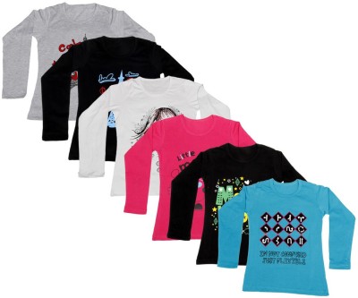 

IndiWeaves Girls Printed Cotton T Shirt(Multicolor, Pack of 6, Black;blue;grey;red;white