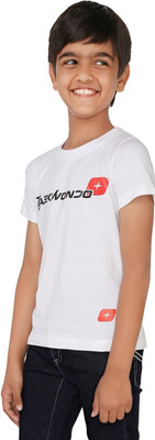

Taekwondo Plus Boys Printed Cotton T Shirt(White, Pack of 1