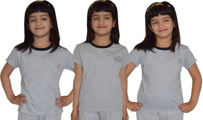 

Shaun Girls Solid Cotton T Shirt(Multicolor, Pack of 3, Grey